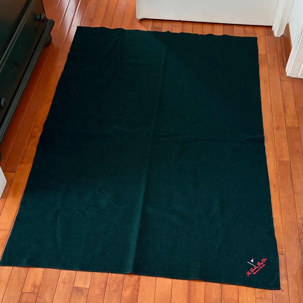 Woolrich Forest Green Wool Blanket with Red Logo:          THE BALBOA BAY CLUB